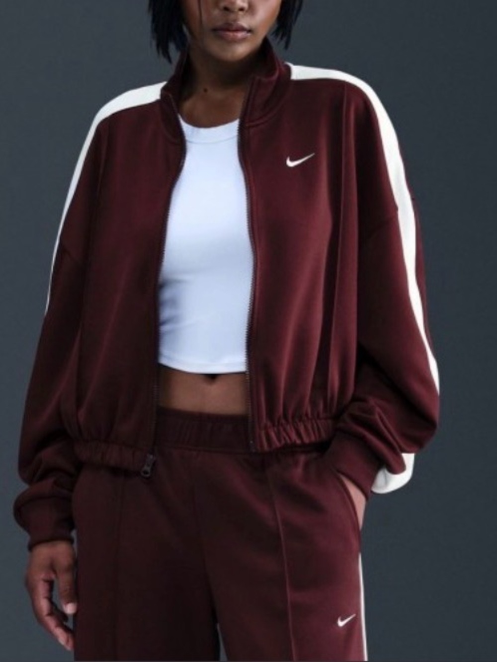 NWT - Nike Women's Sportswear Maroon Track Jacket with White Stripe